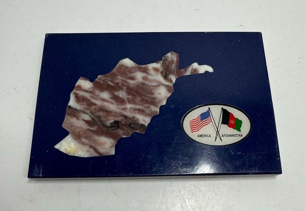 Afghanistan Map Inlaid Stone Plaque with US and Afghanistan Flags